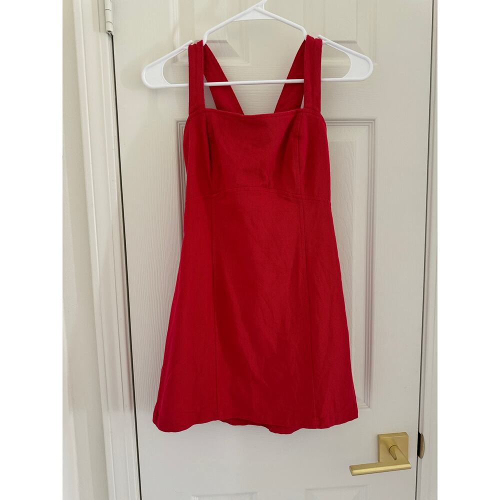 Cloud Ten Red Denim Wide Strap Fitted Mini Dress Adjustable Back Women's Small - Picture 3 of 11
